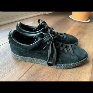 Puma Suede Jr Big Kid Shoes Black-Puma Silver, size US9